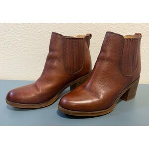 Sofft Sharnell Brown Leather Chelsea Ankle Boots Stacked Block Heel Womens 7 M